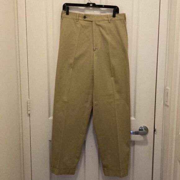 Malo Mens Khaki Cotton Straight Leg Pants with cuffs. Size US 32 Waist, 52 IT. - Picture 1 of 8